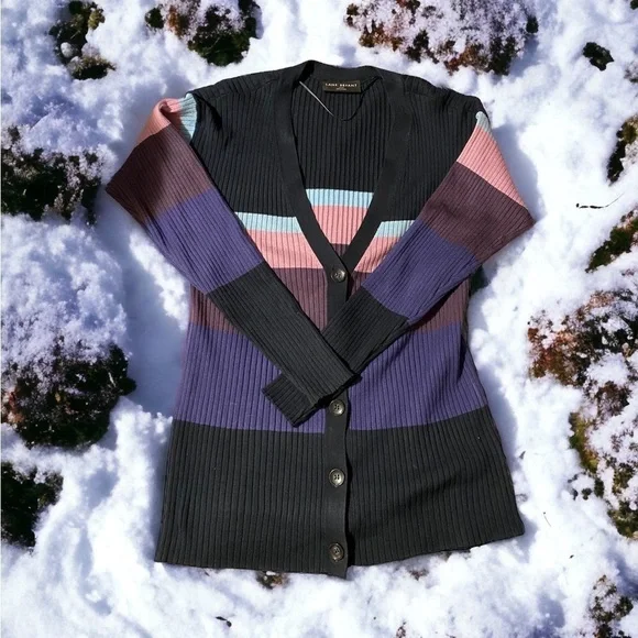 Lane Bryant Long-Sleeve Ribbed Cardigan – Stripe – NWOT 14/16 – Button-Front - Picture 3 of 7